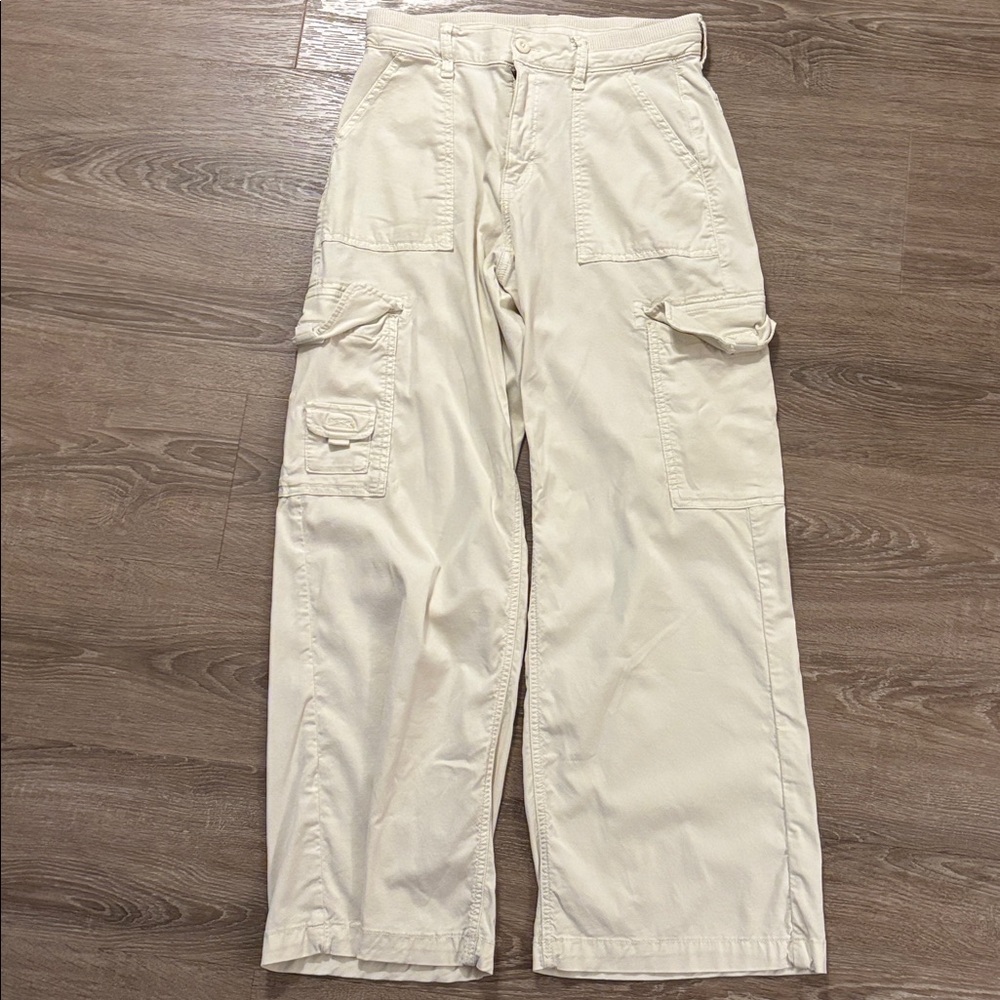 American Eagle Dreamy Drape Baggy Wide-Leg Cargo Pant Sz 2 Beige ivory